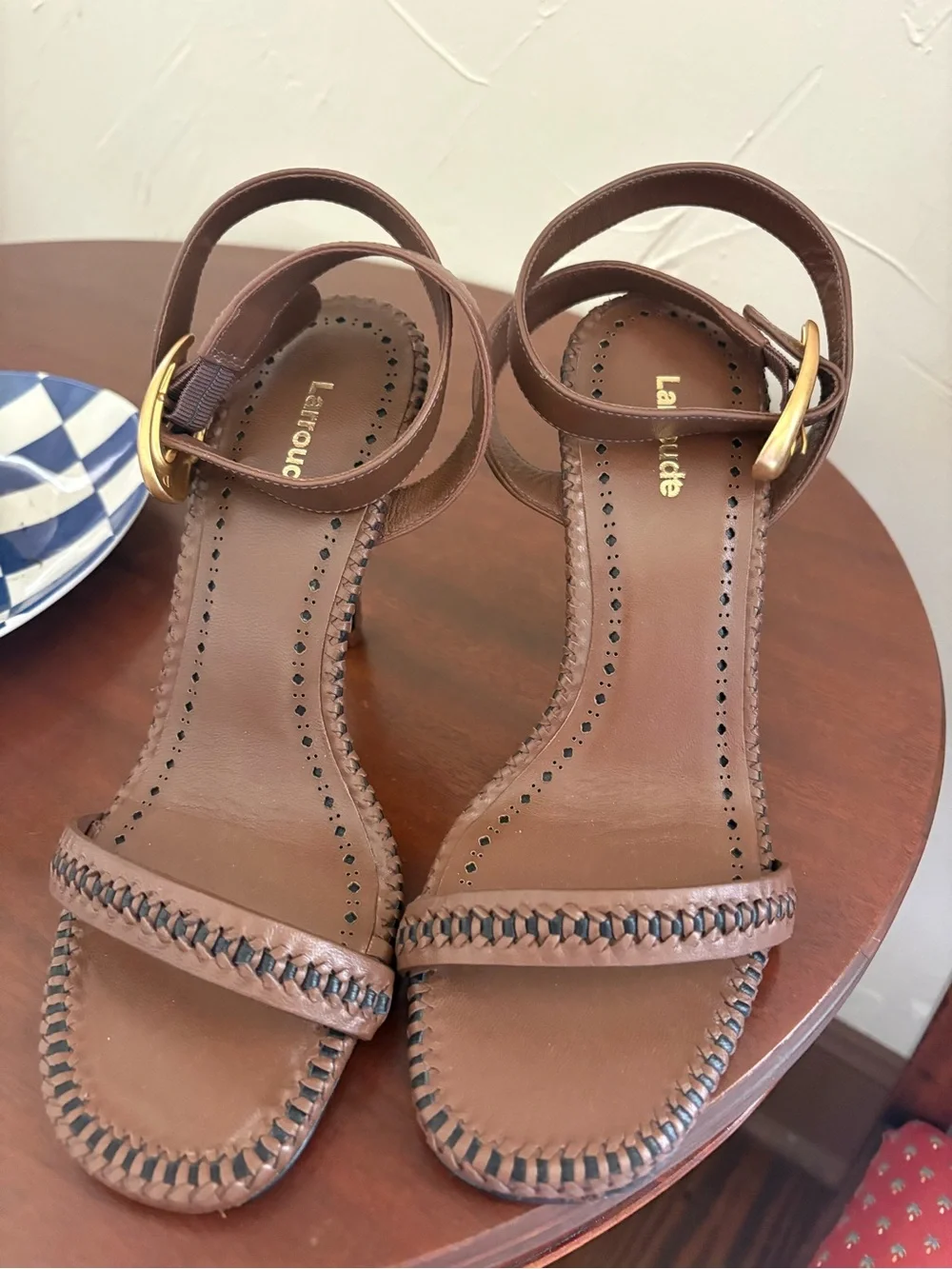 NEW Larroudé Verona stiletto sandals in a burnt umber leather size 7.5